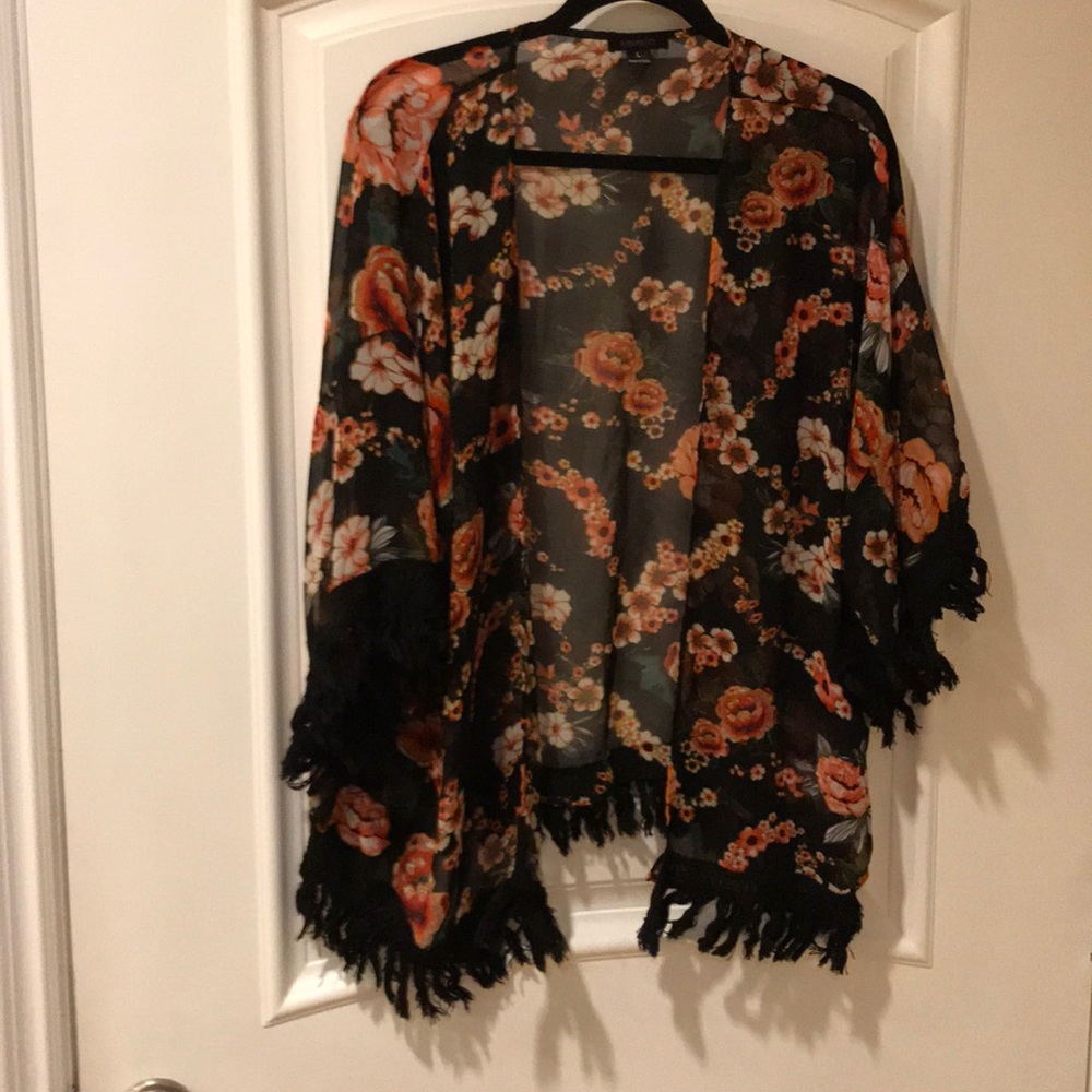 Pinkmelo flower printed chiffon kimono size L